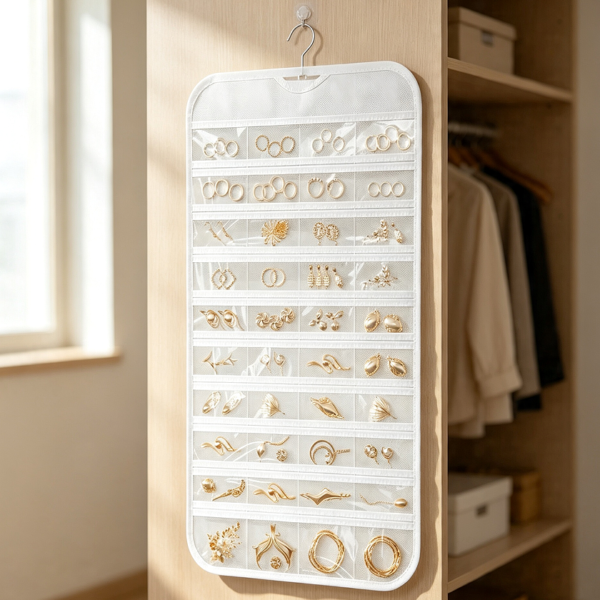 White 80-Pocket Double-Sided PVC Jewellery Storage