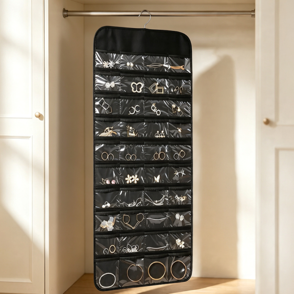 Black Hanging 80-Pocket Double-Sided Jewellery Organiser