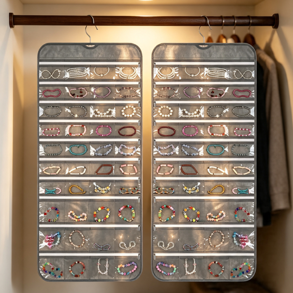 2-Pack 80-Pocket Zippered Double-Sided Jewellery Organiser