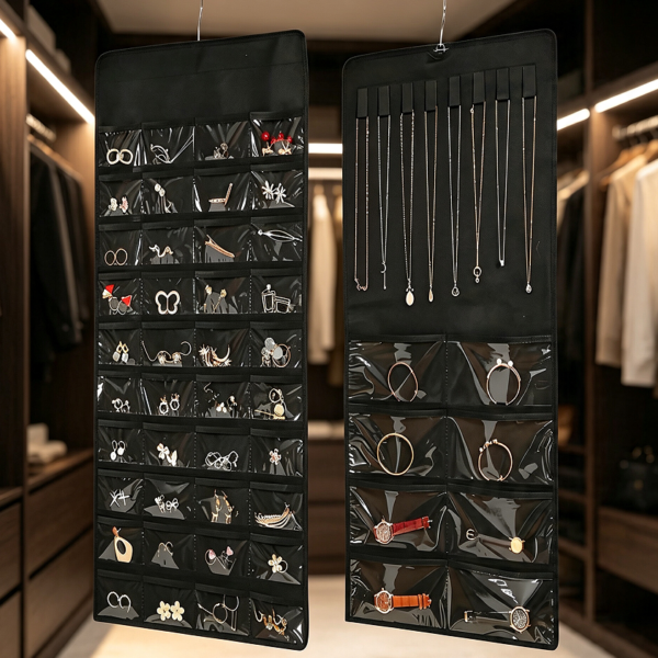 Black 48-Pocket Necklace Strap Double-Sided Organiser