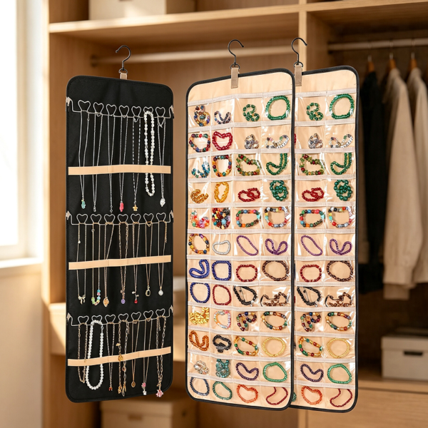 Black-Beige 2-Pack 48-Pocket 21-Hook Double-Sided Organiser