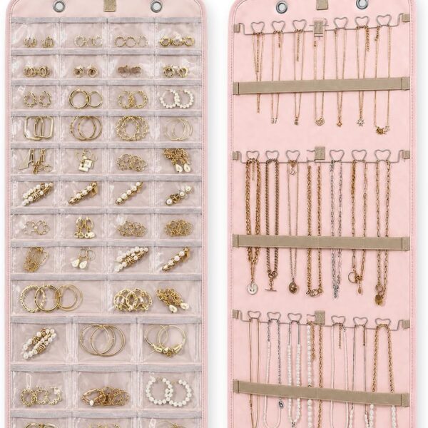 Double-Sided Swivel-Hook Pink XL Hanging Jewellery Organiser