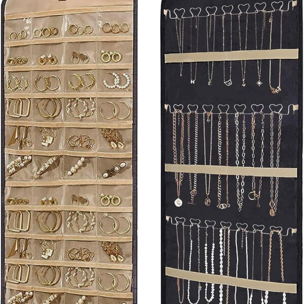 Double-Sided Metal-Hook Black Hanging Jewellery Organiser