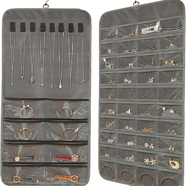 Grey Hanging Jewellery Organiser with Pockets