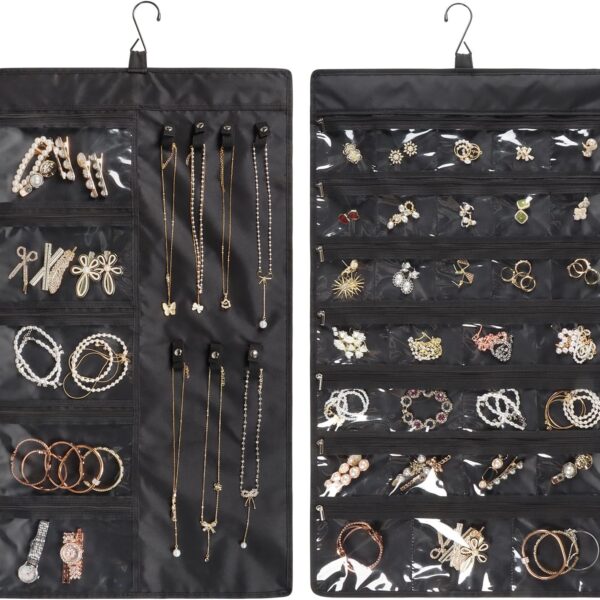 Zippered Metal-Zipper Black Hanging Jewellery Organiser
